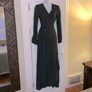 Long Maxi Dark Green Wrap Dress Tie Waist Sapphire O Bohmë Small Kate Middleton